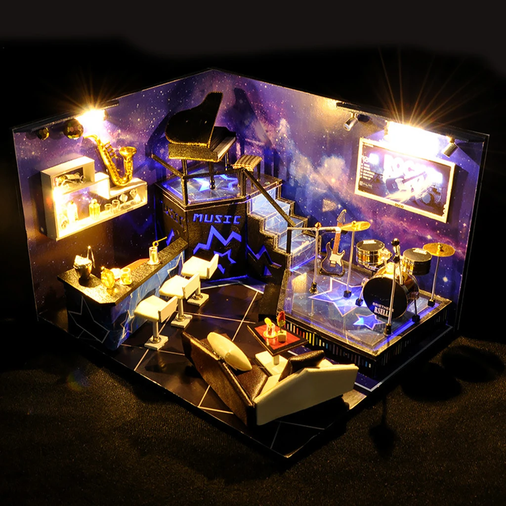 

DIY Miniature Dollhouse with Dust Cover Light Handmade Doll House Model