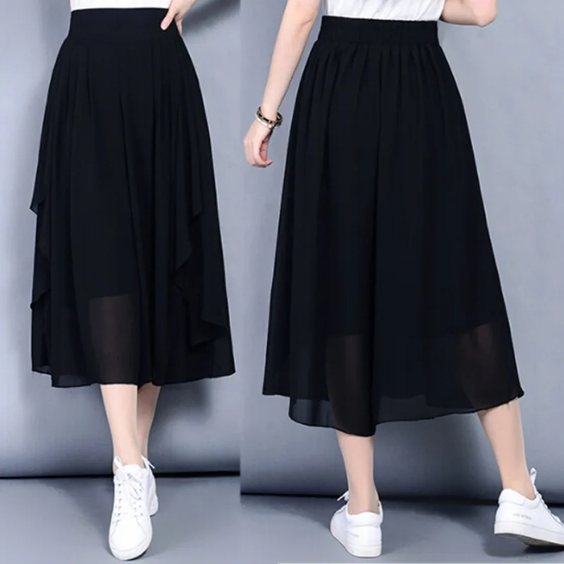 

2021 Women Summer New Fashion Casual Loose Wide Leg Pants Vintage Elastic Waist Solid Long Pants Plus Size