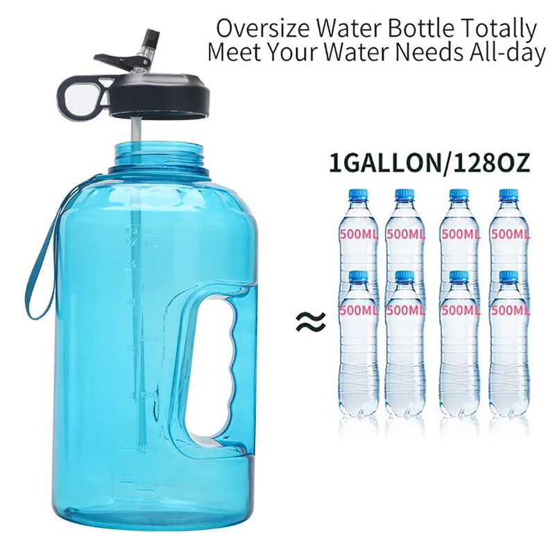 

3.78L 128oz Gallon Water Bottle with Straw Clear Plastic Drinking Bottles GYM