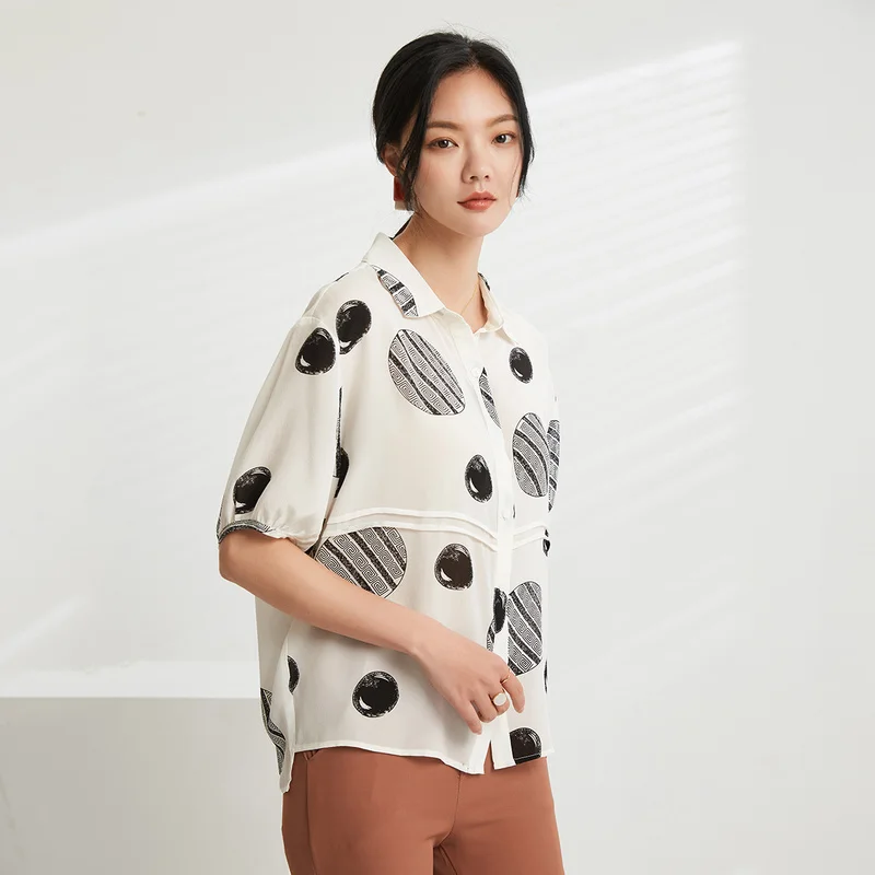 

Женская шелковая рубашка Jin Ju, белая мягкая рубашка в горошек с короткими рукавами и принтом, весна-лето 2019