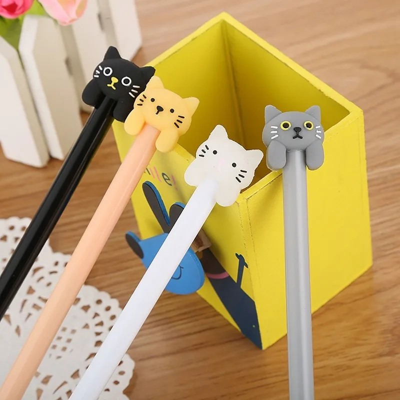 20 PCs Neutral Pen Stationery Cat Gel Pens Set Cute School Office Supplies Cartoon Kitten Water-Based Sign Pen Gifts Wholesale