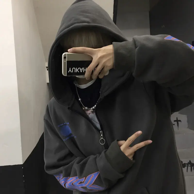 

Dark ins super fire lazy wind high street loose hooded Plush sweater cardigan zipper fashion brand coat for men and women