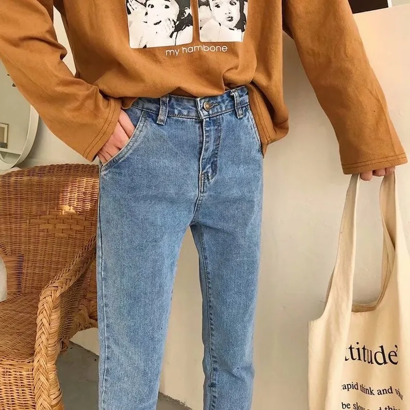 

Plus Size Women Black Jeans High Waist Solid All Match Streetwear Womens Korean Fashion Top Shop Stylish 5XL Trousers Denim Soft