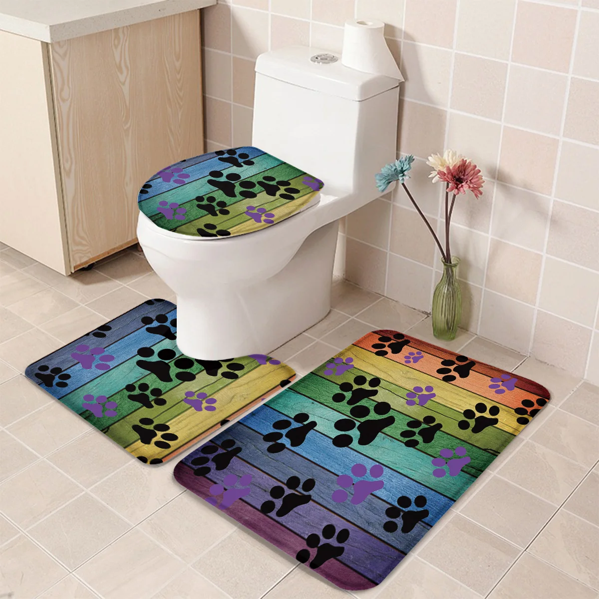 Набор из 3 предметов для ванной комнаты цветная деревянная доска набор ванны с