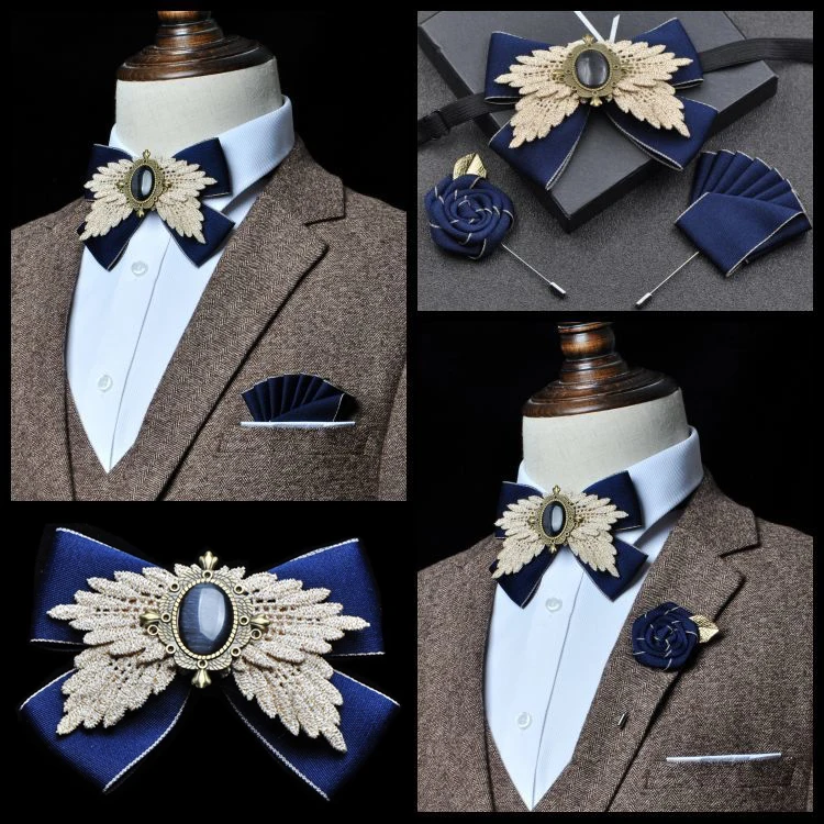 

Bow Tie for Men's Formal Wear Business Banquet Guest Host Wedding Groom Best Man Bowtie Pocket Towel Brooches Three-piece Set