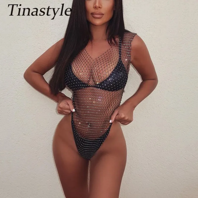 

Tinastyle Новый с украшением в виде кристаллов со стразами женские туфли-лодочки с блестящими боди секспаильные V-образной шеей, с открытой спин...
