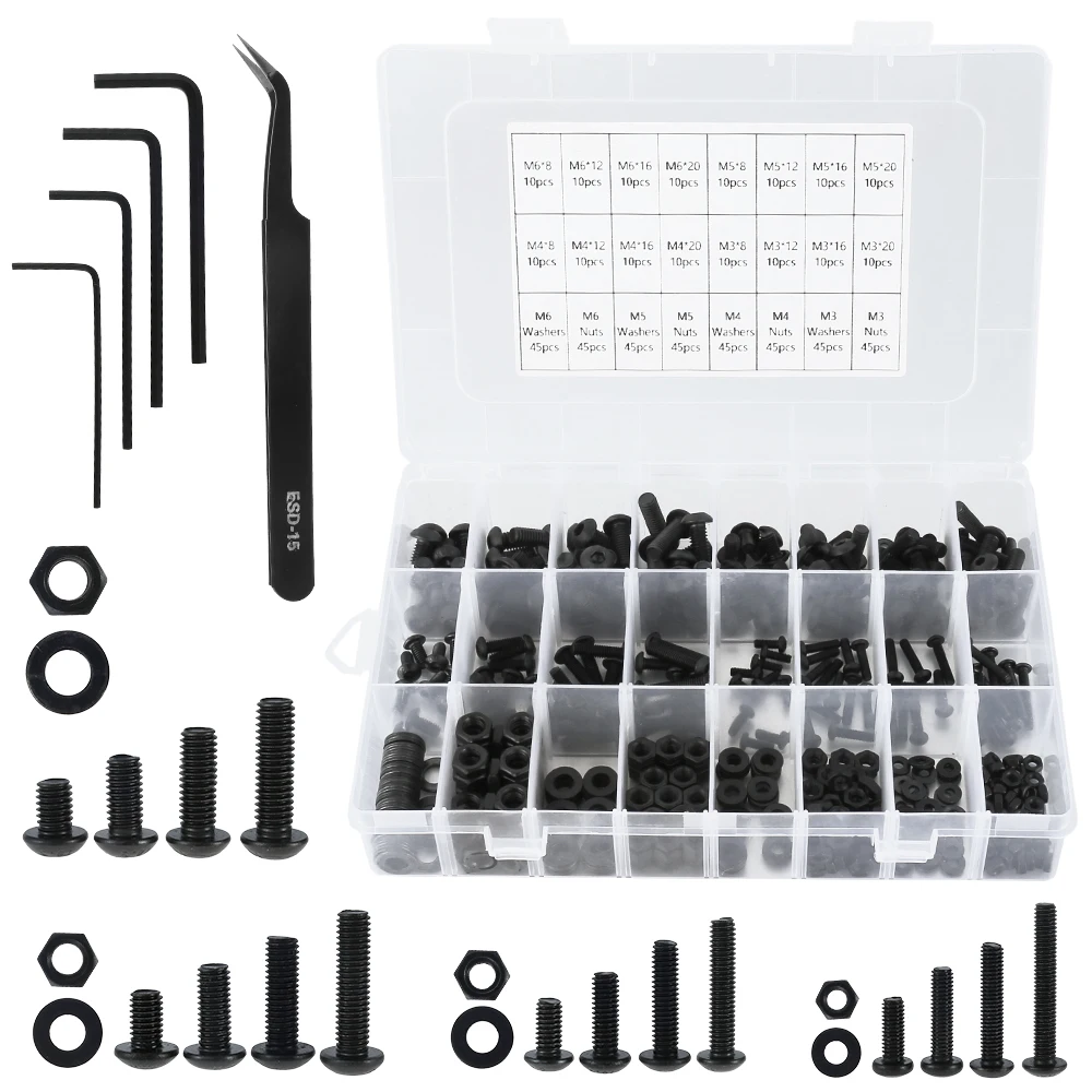 

520pcs Grub Screws M3 M4 M5 M6 Hex Button Head Socket Cap Threaded Assortment Kit Hex Drive Bolts Nuts Fixing Parts Kits