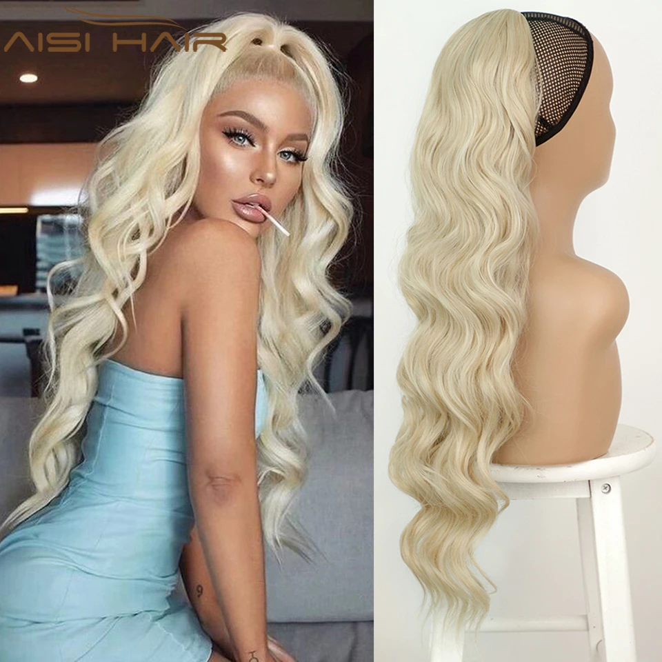 AISI HAIR Синтетические длинные волнистые волосы конский хвост шнурок клипса в