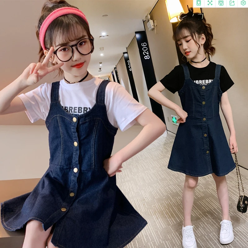 Джинсовое платье для девочек комплект из 2 предметов футболка и джинсы 3 4 5 6 8 10 12