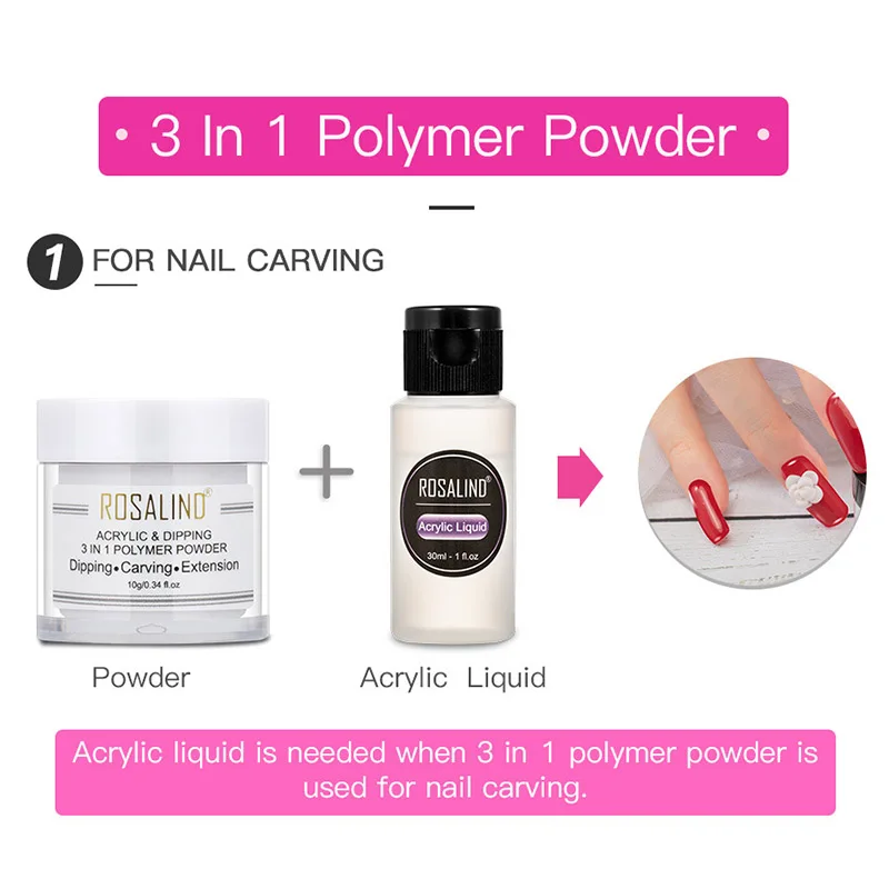 

New 10ml 3 In 1 Polymer Powder Dipping Carving Extension Powder Manicure DIY Nail Art Decor Design Fashion Cute Hot SSwell
