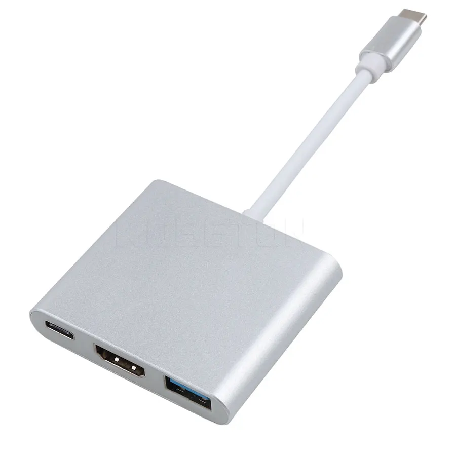 Серебристый Kebidu 3 в 1 USB-C usb-хаб папа-мама USB 3,1 тип-c к HDMI USB 3,0 зарядный адаптер для Macbook Air 12 конвертер - Цвет: Серебристый