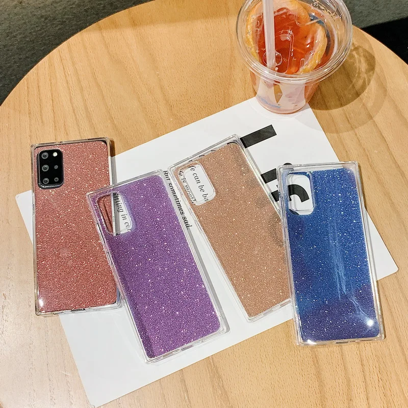 

Square Fluorescent Chain Glitter Phone Case For Samsung S20 Plus Ultra S10 A71 A51 A50 A70 A30 A20 Clear Soft TPU Cover
