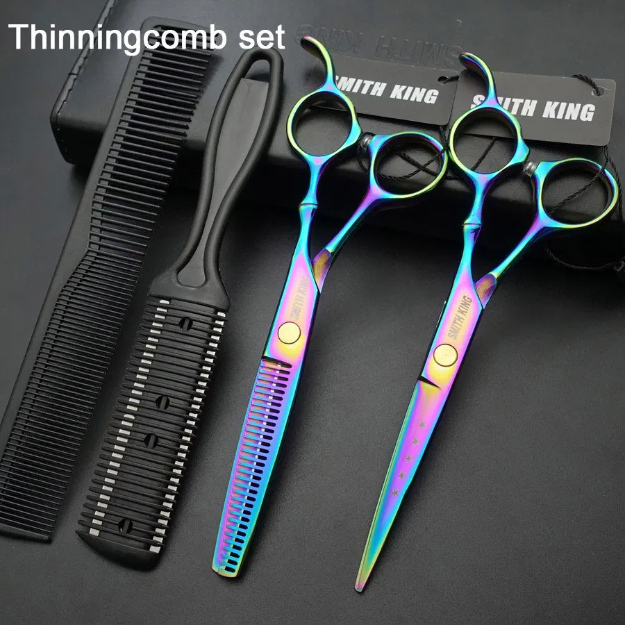 Thinningcomb set SMITH KING Профессиональные парикмахерские ножницы, 6 дюймов ножницы для стрижки+ филировочные ножницы/ножницы+ бритва/Филировочная расческа+ наборы/Чехол - Цвет: Thinningcomb set