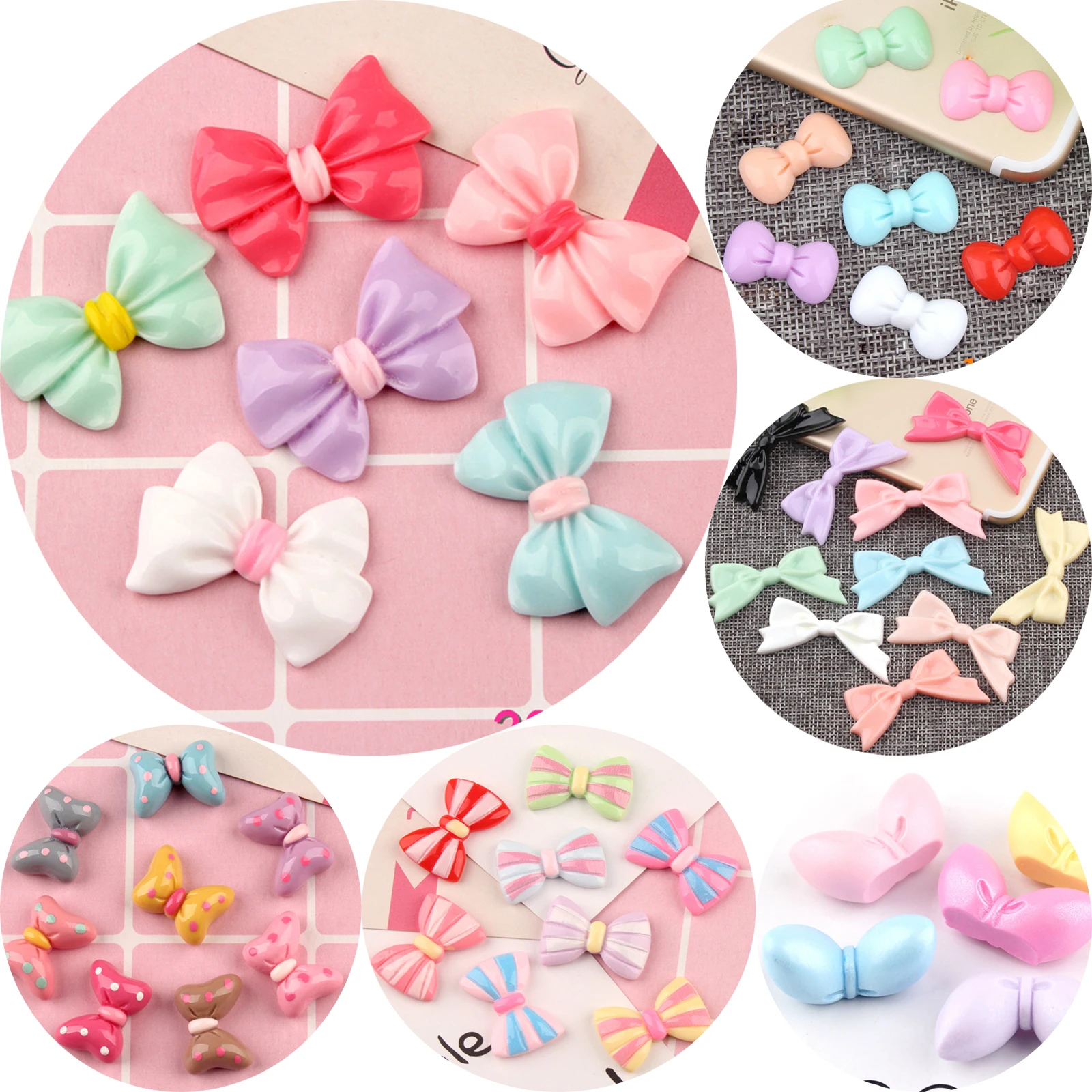 

25 Mixed Color Flatback Resin Bowknot Bows Knots Cabochons Various Embellishment