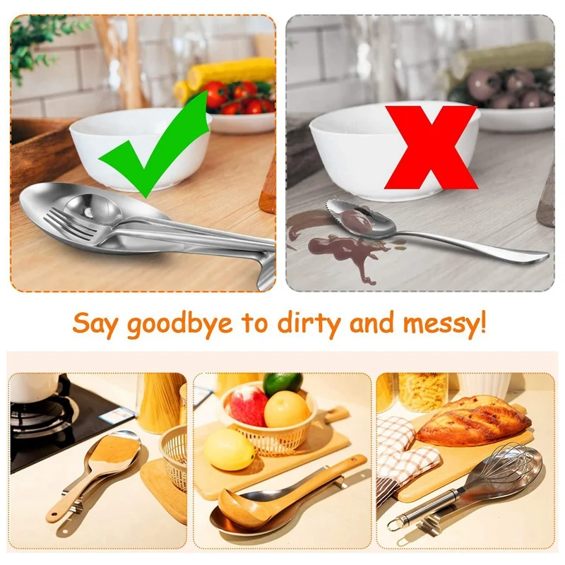 

4 Packs Spoon Spatula Rest Stainless Steel Large Spoon Ladle Holder for Restaurant Home Use, Dishwasher Safe