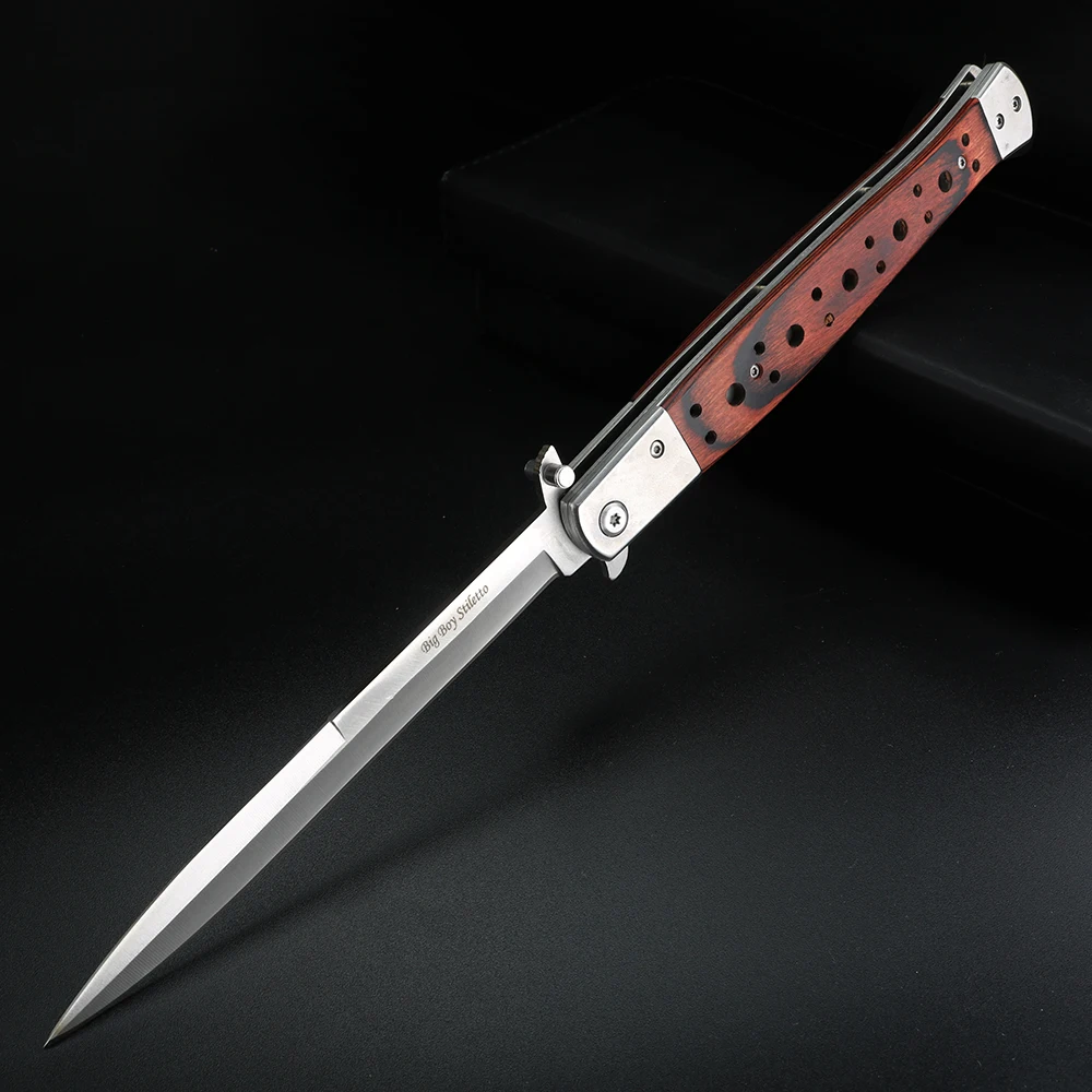 

Mahogany handle folding knife high hardness knife wilderness survival knife camping hunting knife self defense knife