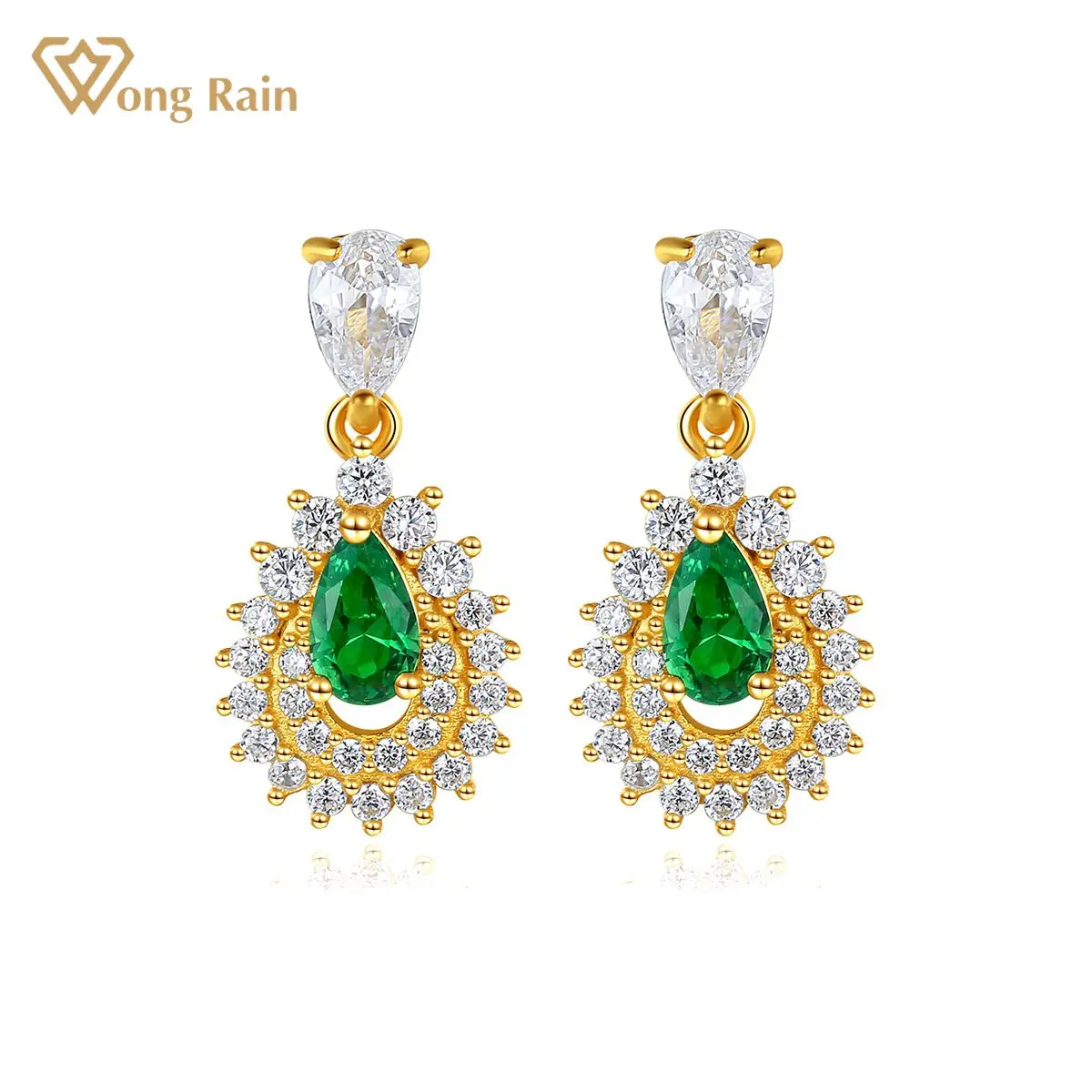 

Wong Rain 100% 925 Sterling Silver Pear Cut Emerald Created Moissanite Gemstone Engagement Luxury Drop Earrings Fine Jewelry