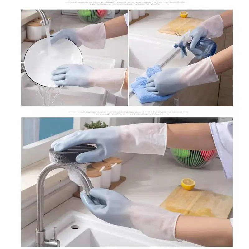 

3 Pairs PVC Household Cleaning Gloves Waterproof Rubber Latex Dishwashing Nitrile Glove for Scrubber Kitchen Clean Work Gloves