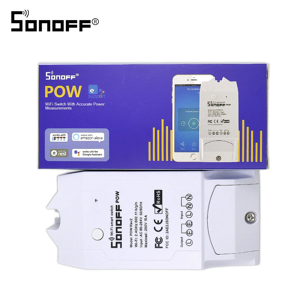 Умный Wi Fi контроллер Sonoff Pow R2 15 а/3500 Вт с измерением энергопотребления в реальном