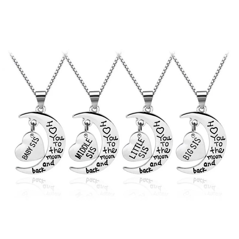 

Big Little Middle Baby Sister Necklace I LOVE YOU TO THE MOON AND BACK Fashion Jewelry Women Christmas Sister Gifts Pendants