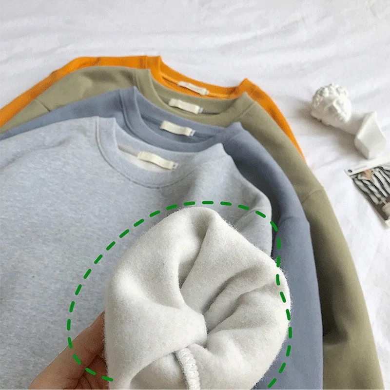 

2021 Spring And Autumn Men Women Sweatshirt Thick Solid Pullover Fashion Korean Fleece O-neck Jumper Oversized Couple Hoodies