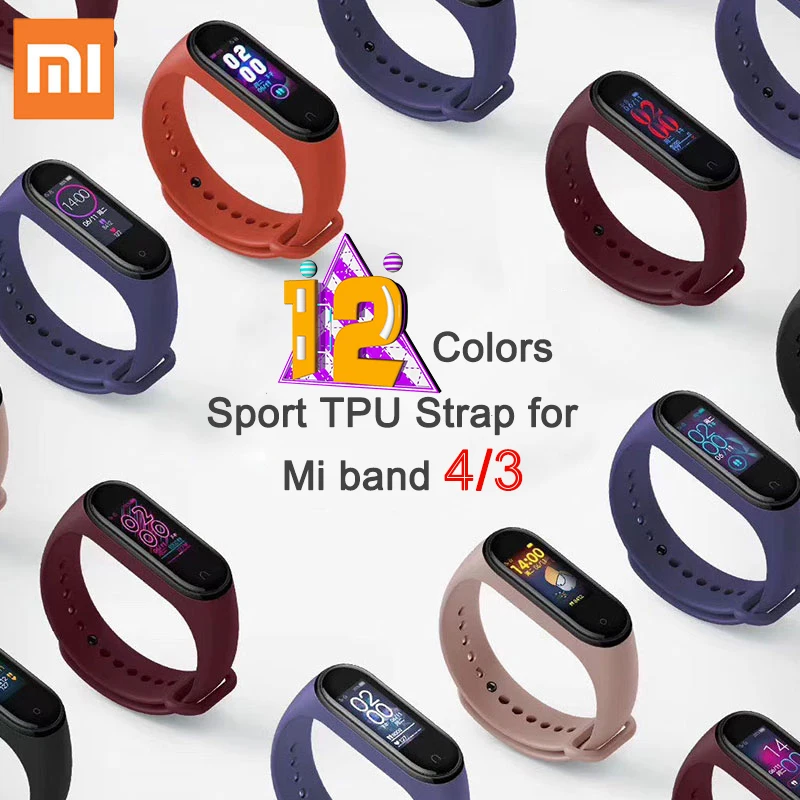 Mi Band 4/3 спортивный ТПУ ремешок mi Band 4/3 на запястье Новейший цветной экран 12 цветов на выбор для Xiaomi mi Band 4 и mi Band 3