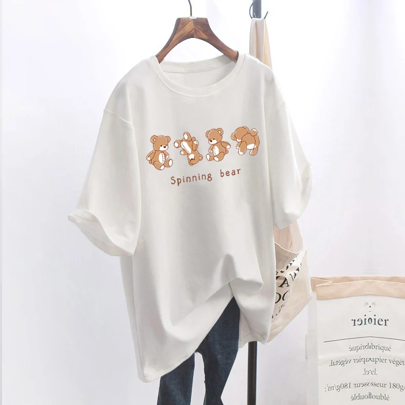 С рисунком из мультфильма Медведь Графический Принт футболки 2021 летняя одежда
