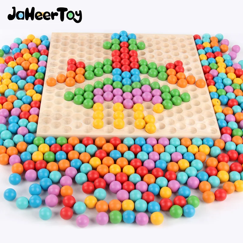 

JaheerToy 3D Puzzle Wooden Toys for Kids Early Education for Children's Intelligence Colour Beads Desktop Games Gifts