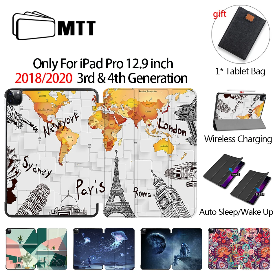 

Чехол MTT для iPad Pro 12,9 4-го и 3-го поколения, Магнитный флип-чехол из искусственной кожи 2020, 2018, умный защитный чехол с подставкой, чехол A2229, A2233