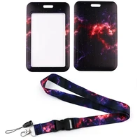 lx844 dark nebula starry sky lanyard id card badge holder webbing phone rope pendant key neck strap keychain lariat accessory