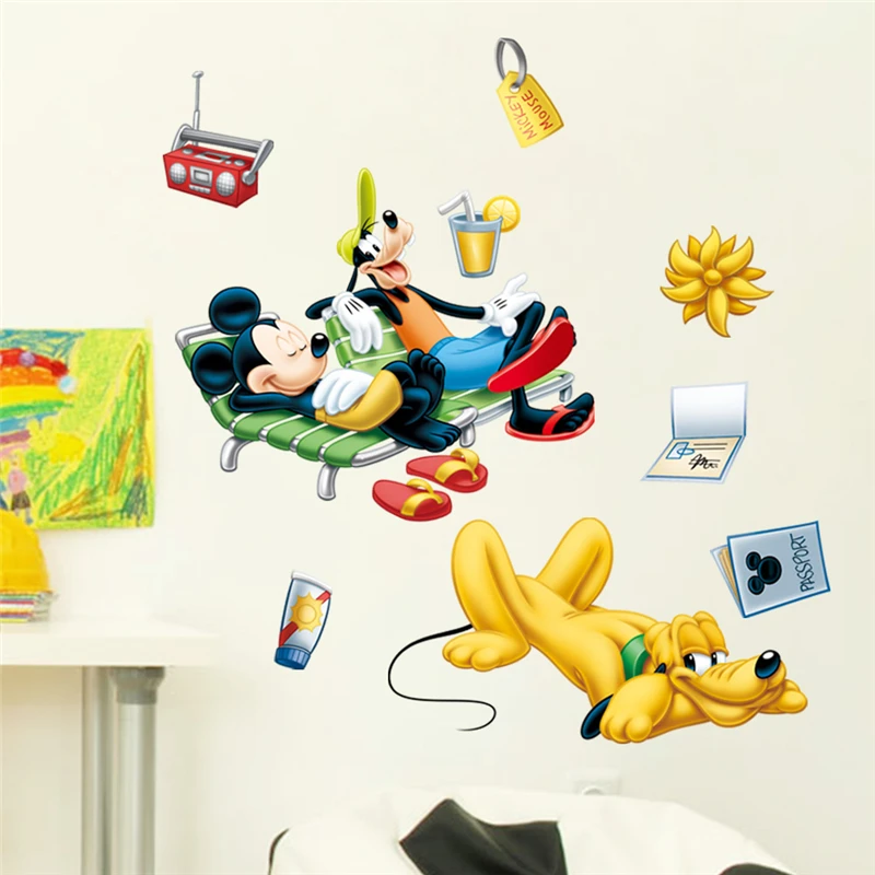 Мультяшные диснеевские Микки Goofy Pluto для отпуска настенные Стикеры детской