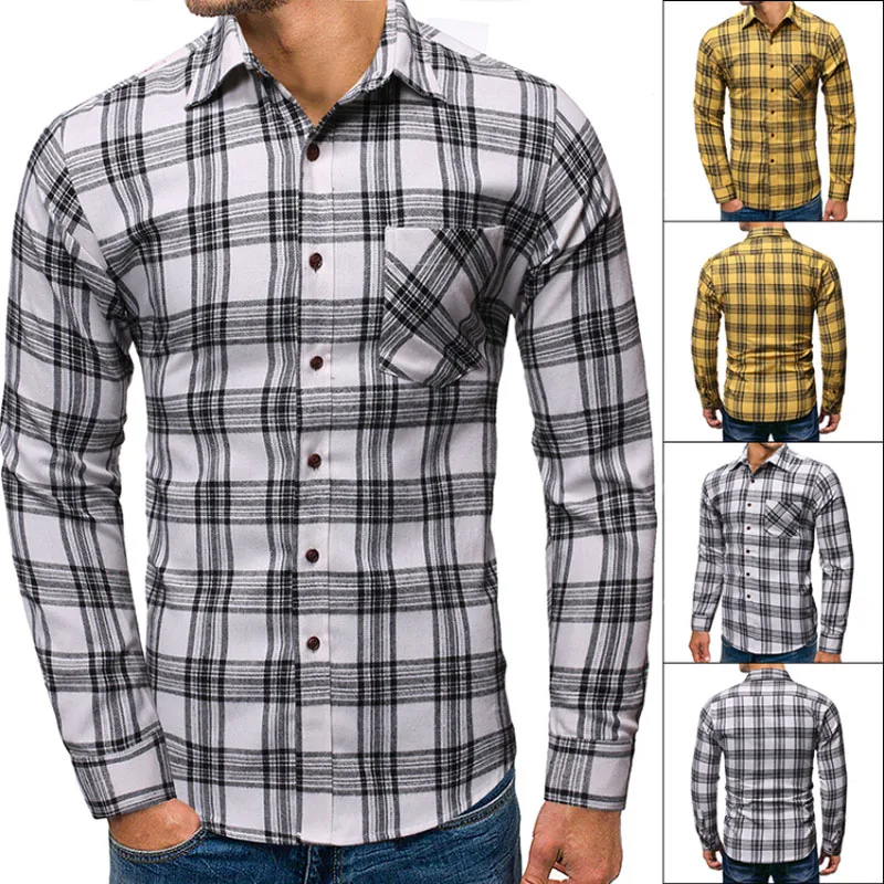 Мужская Новинка 2019 повседневная клетчатая рубашка с лацканами мужская длинными