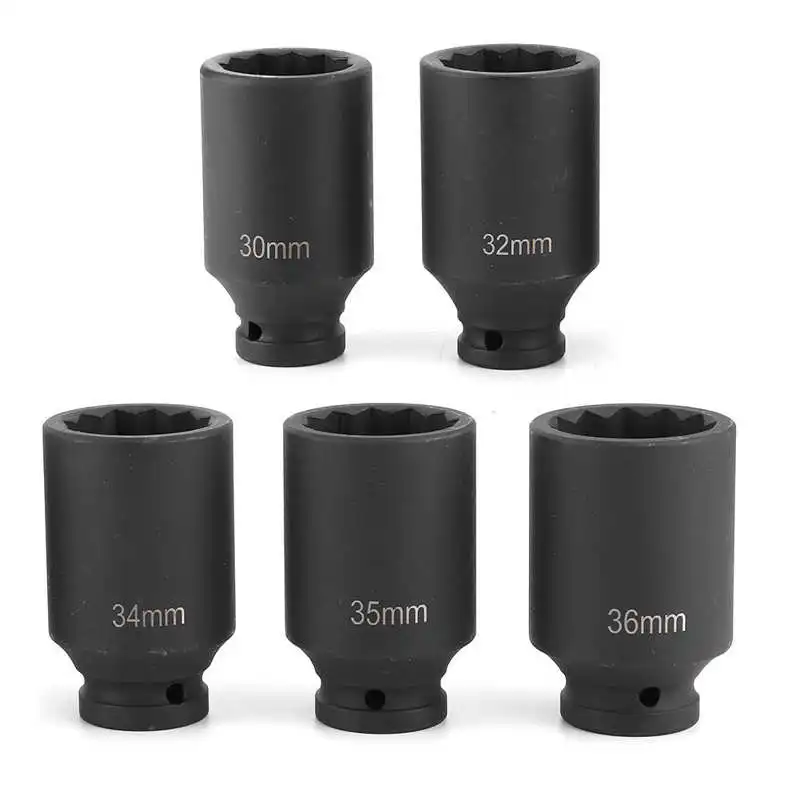

5Pcs 12 Point Axle Hub Nut Socket Sleeve Sets Metric Deep Impact for 1/2In Drive Ratchet Automotive Tools