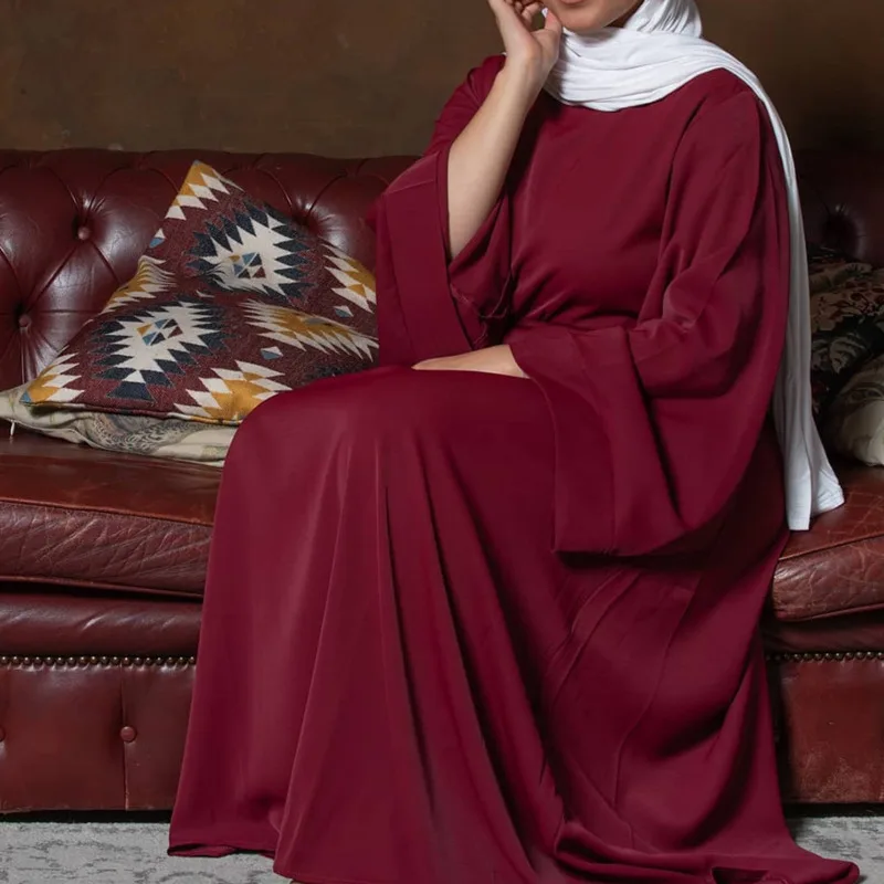 

Plain Muslim Abaya Dress Dubai Turkey Arabic Moroccan Islam Clothing Long Sleeve Bandage Fasion Loose Plus Size Robe Dress