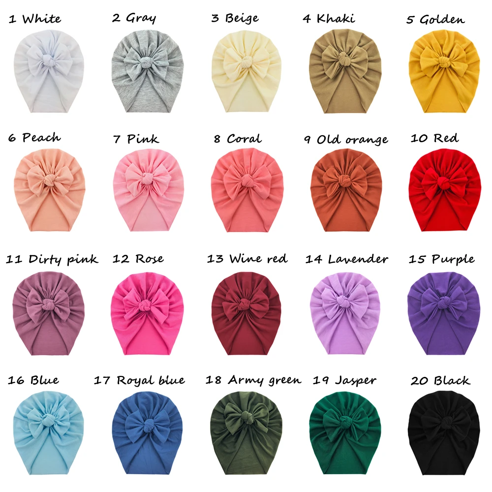 

10Pcs/Lot,7.5'' Cotton Baby Hat Big Bow Infant Girls Cap Lovely Flower Beanie Turban Hat Newborn Photography Props Bonnet Enfant