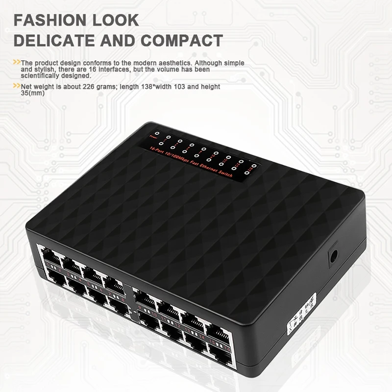 16 Порты 10/100 Мбит сетевой коммутатор Fast Ethernet LAN RJ45 Vlan концентратор Настольный ПК