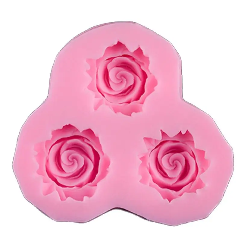 

3 Hole DIY 3D Silicone Cake Toppers Chocolate Mould Soap 3 Rose Flower Sugarcraft Fondant Decorating Tools Mold E691