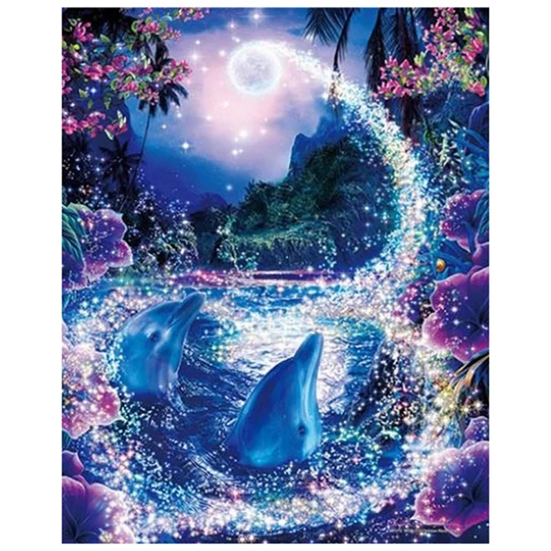 

Diamond Painting Dolphin Animal Full Round Diamond Embroidery Cross Stitch Diamond Wall Painting Love Gift