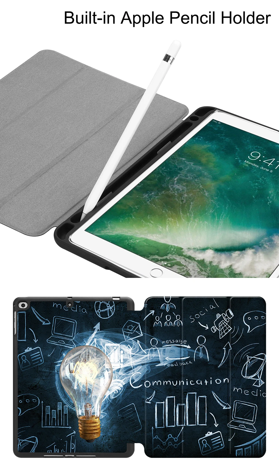 Чехол MTT для iPad 9,7 дюймов, мягкая задняя часть из искусственной кожи, откидной смарт-чехол для iPad Air 1 Air 2, чехол с карандашом