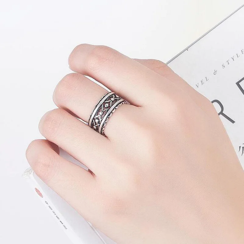 

Sunnyyou New Trendy Simple Antique Silver Color Round Open Ring For Women Vintage Punk Adjustable Tail Ring Gift Jewelry