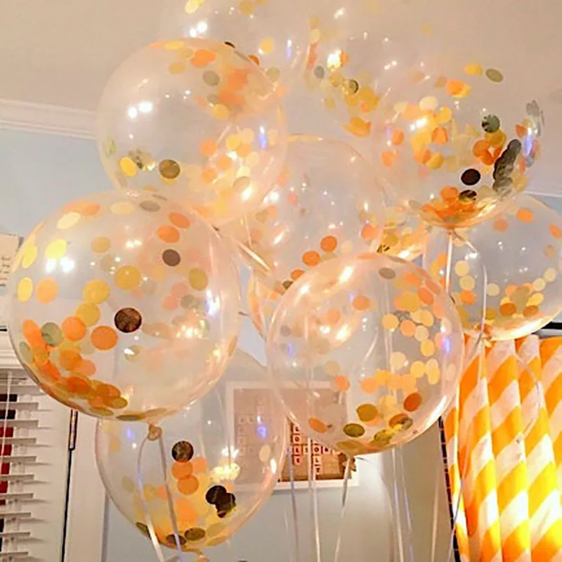 Прозрачные воздушные шары 12 дюймов латексные золотистые блестящие с конфетти