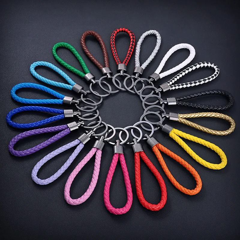 

PU Leather hand woven rope key chain, DIY Bag, Key chain rack, Car leather rope key chain, Men's and women's Key chain gifts