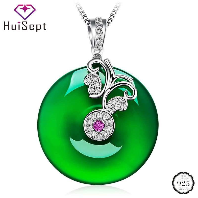 HuiSept роскошное Серебряное ожерелье 925 пробы большой Изумрудный драгоценный