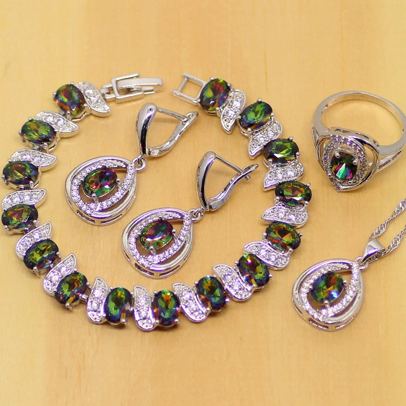 

Mystic Rainbow Zircon Jewelry Sets 925 Sterling Silver Jewelry Women Wedding Earrings/Pendant/Necklace/Rings/Bracelet