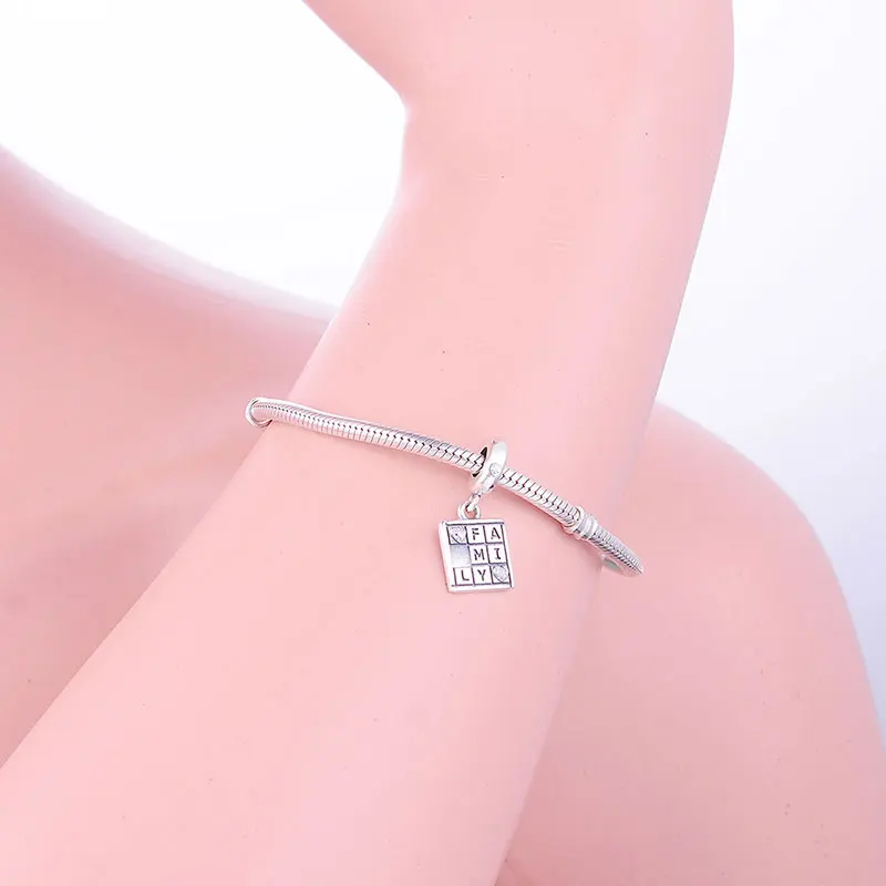 Genuine 925 Sterling Silver Sqaure Puzzle Family Heart Shape Zircon Bead Fit Original Pan Charm Bracelet Making Kid Berloque | Украшения и