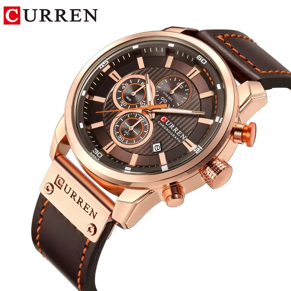 

CURREN Genuine Leather Mens Watches Calendar Military Waterproof Quartz Sport Wristwatch Luxury Brand Business Clock for Men
