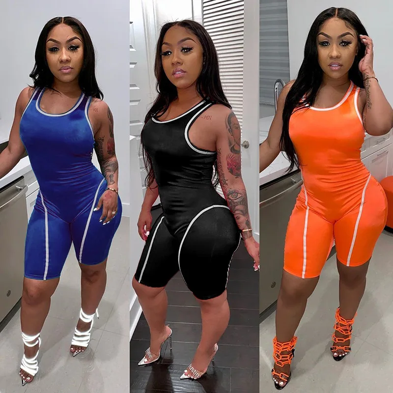 New women's sexy sleeveless reflective tight siamese shorts |
