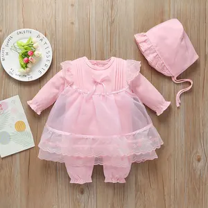 spring bodysuit for Newborn baby girls 3 6 9 12 months cotton bodysuit & hat kids outfits photo shooting daily party bodysuit
