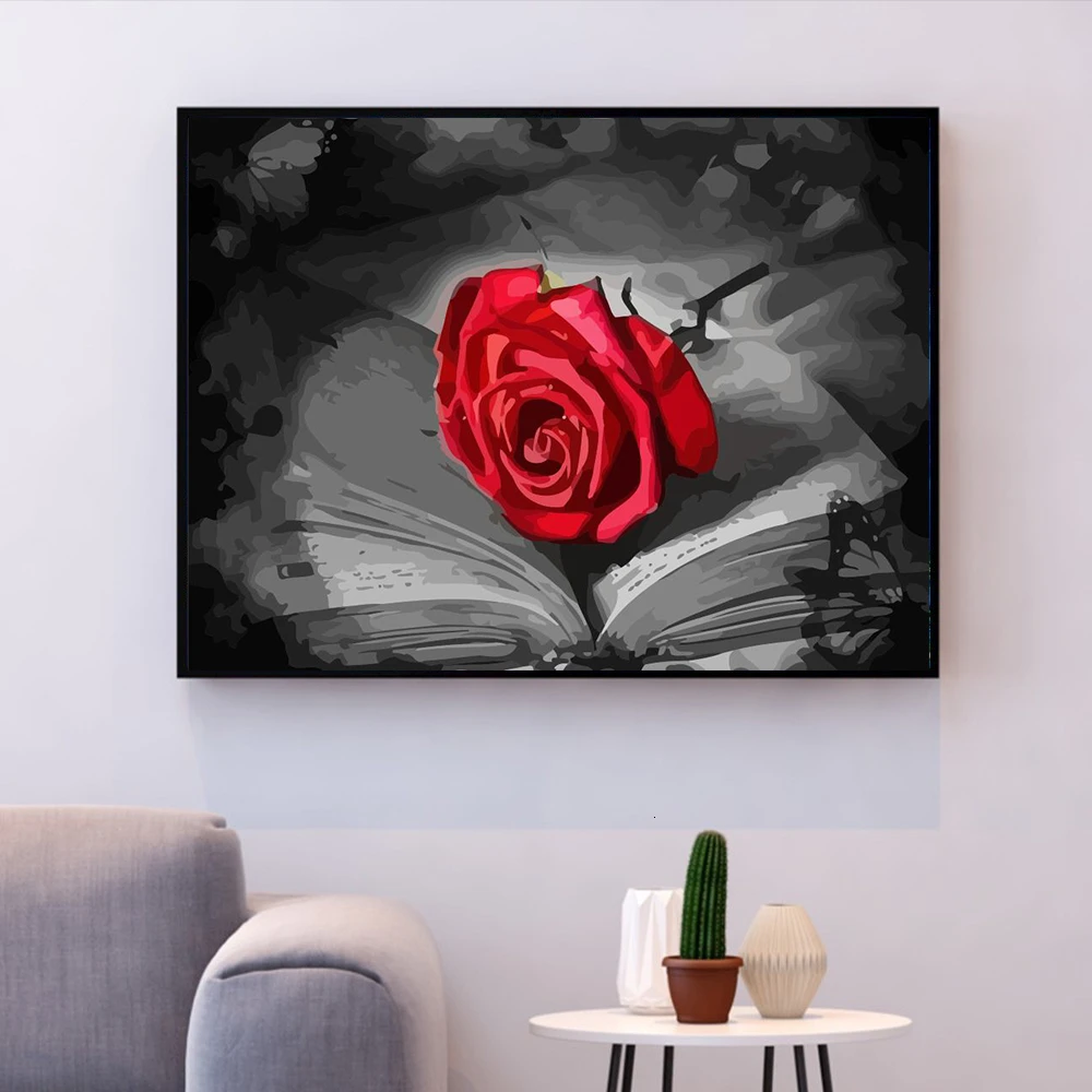 HUACAN Oil Painting By Numbers Rose Flowers Kits Drawing Canvas HandPainted DIY Pictures Home Decoration Art Gift