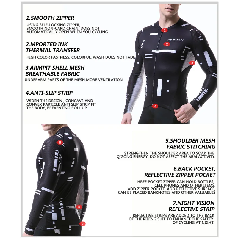 Высококачественные мужские трикотажные изделия PHMAX для велоспорта с длинным